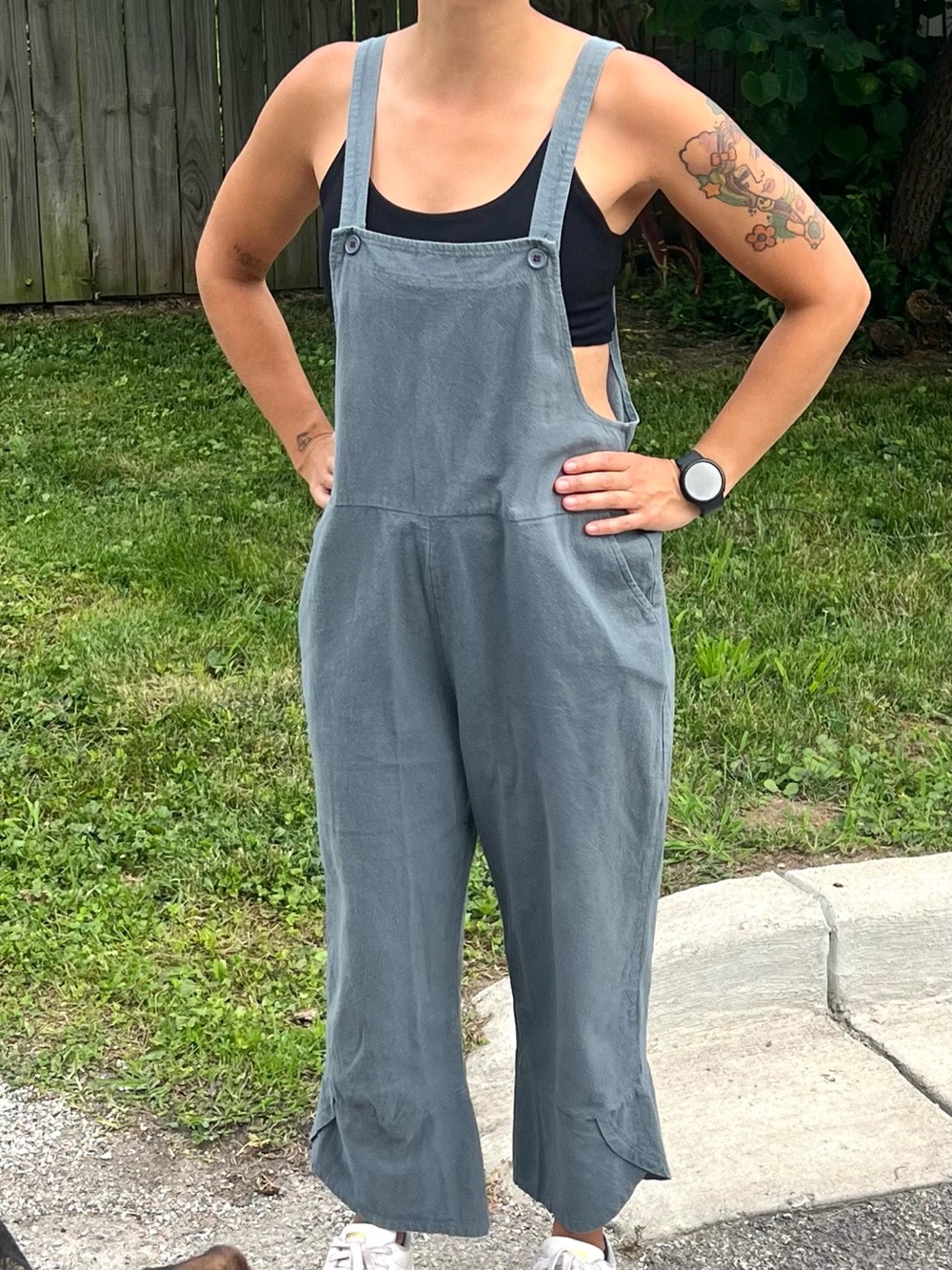 •Omoone Sz M Linen Slate Textured Crop Overalls! NEW!
